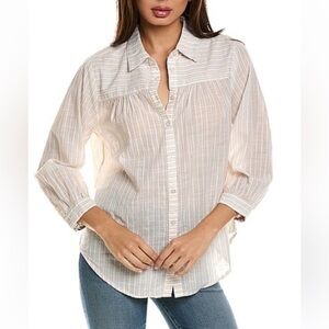 Michael Stars Sz M “Robyn” Tan and White Striped Button-Up Shirt